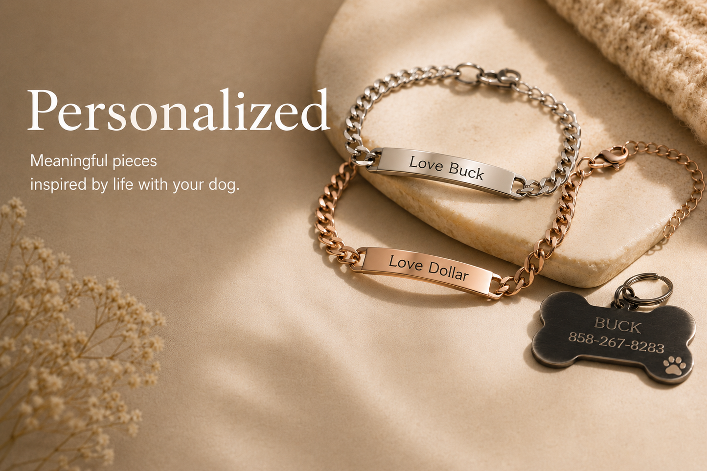 Stainless Steel Dog ID Chain with Custom Tag