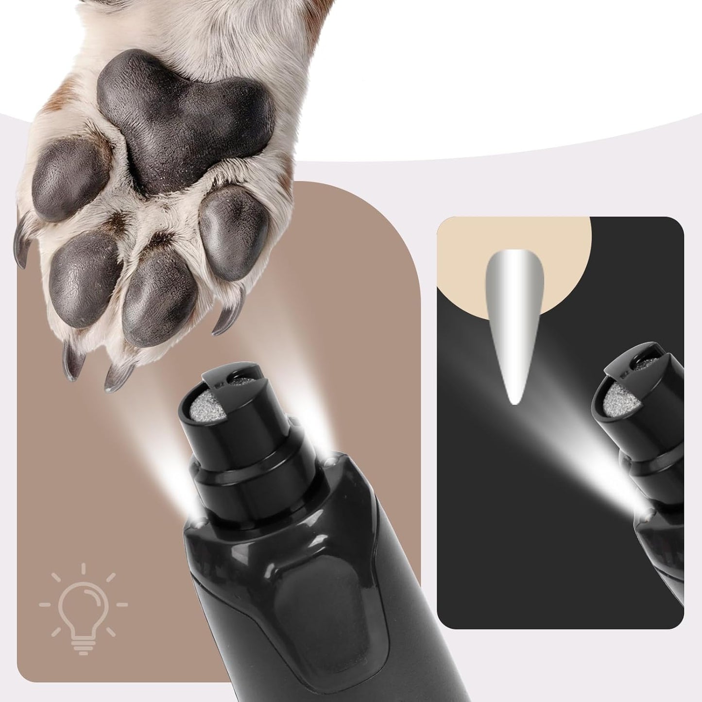 6-Speed Quiet Dog Nail Grinder with LED Light, Low-Vibration Electric Pet Nail Trimmer for Dogs and Cats, Safe Grooming Kit for Beginners, Complete Set with Storage Case