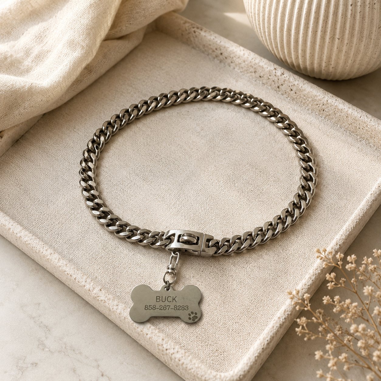 Stainless Steel Dog ID Chain with Custom Tag
